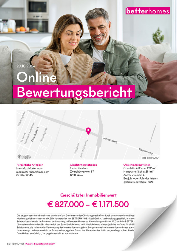 Mockup eines BETTERHOMES Bewertungsberichts